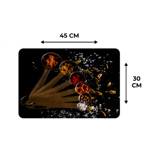 Kruiden - Lepels - Zout - Specerijen - Zwart Placemat vinyl groot -specs