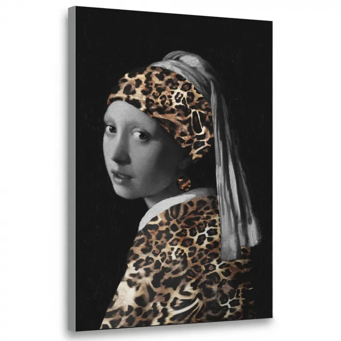 Het meisje met de parel - Johannes Vermeer - Panterprint Textielframe zilver middel -3d