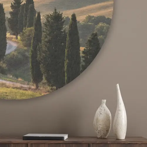 Toscaans - Landschap - Heuvels Akoestische PET Vilt - Rond klein -sfeer5_closeup