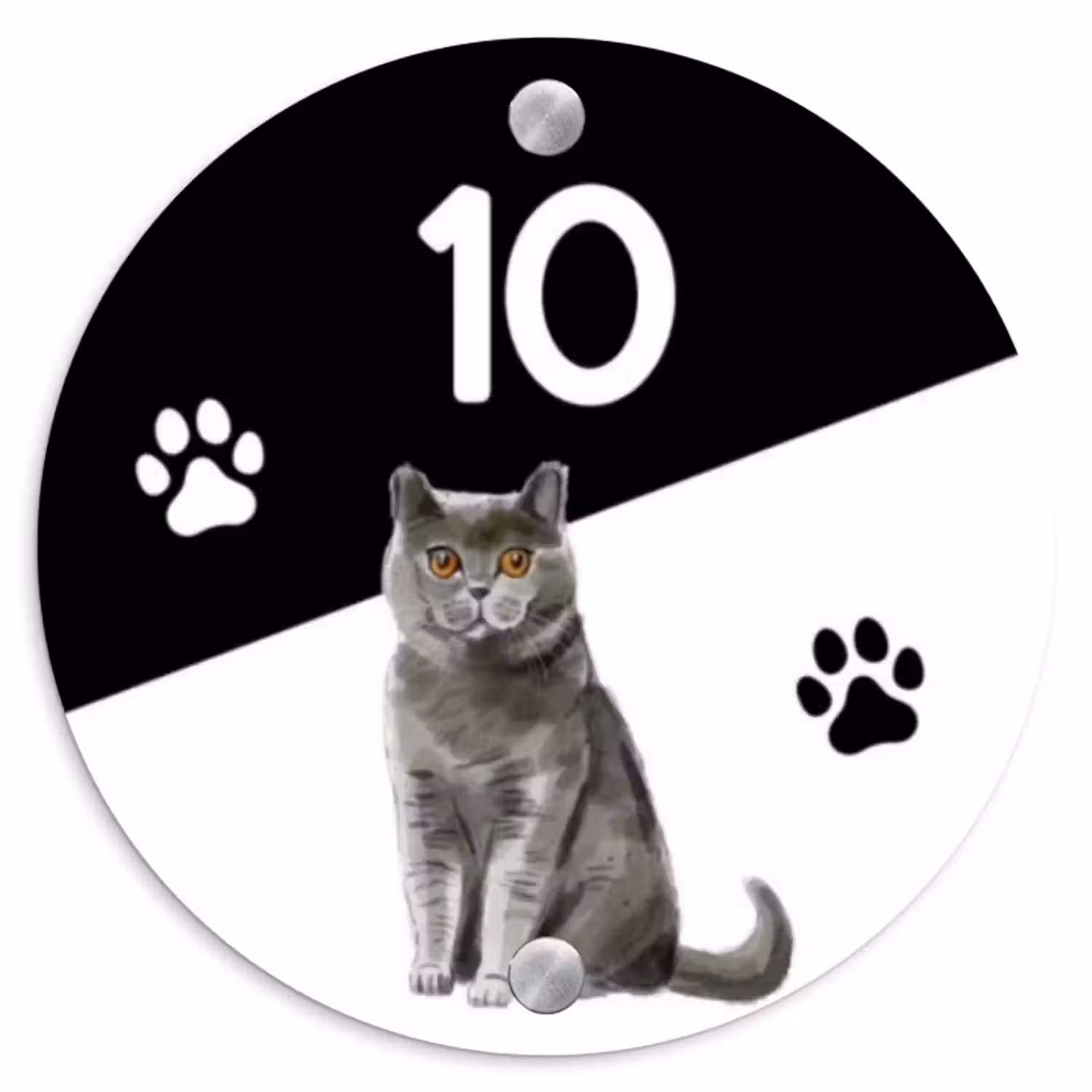 Naambordje voordeur - Rond - Zwart wit - Huisdier - Grijze kat