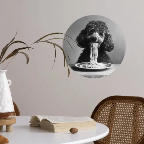Poedel - Hond - Zwart - Wit - Schattig - Pasta Wandcirkel behangsticker klein -sfeer3