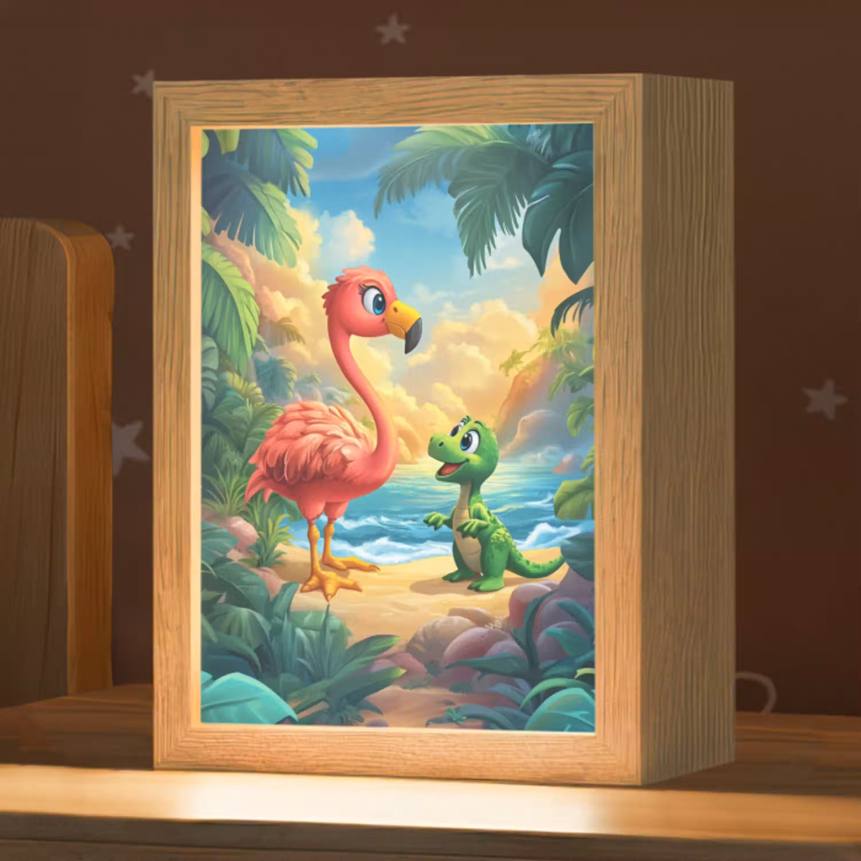 Flamingo - Dinosaurus - Strand - Kleurrijk Light Box met kabel klein -zzz_3d_website