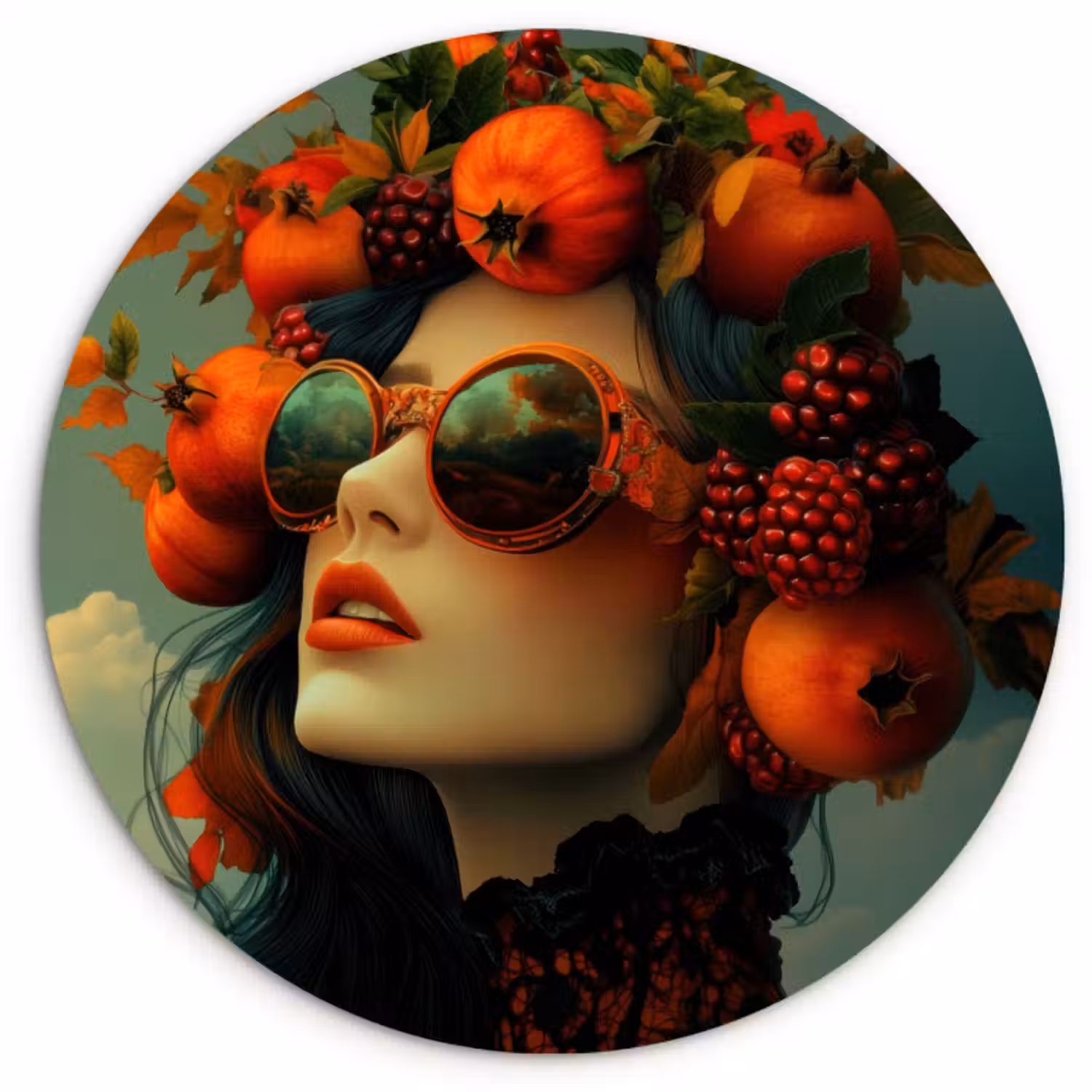 Runde Bilder - Frau - Granatapfel - Herbst - Sonnenbrille