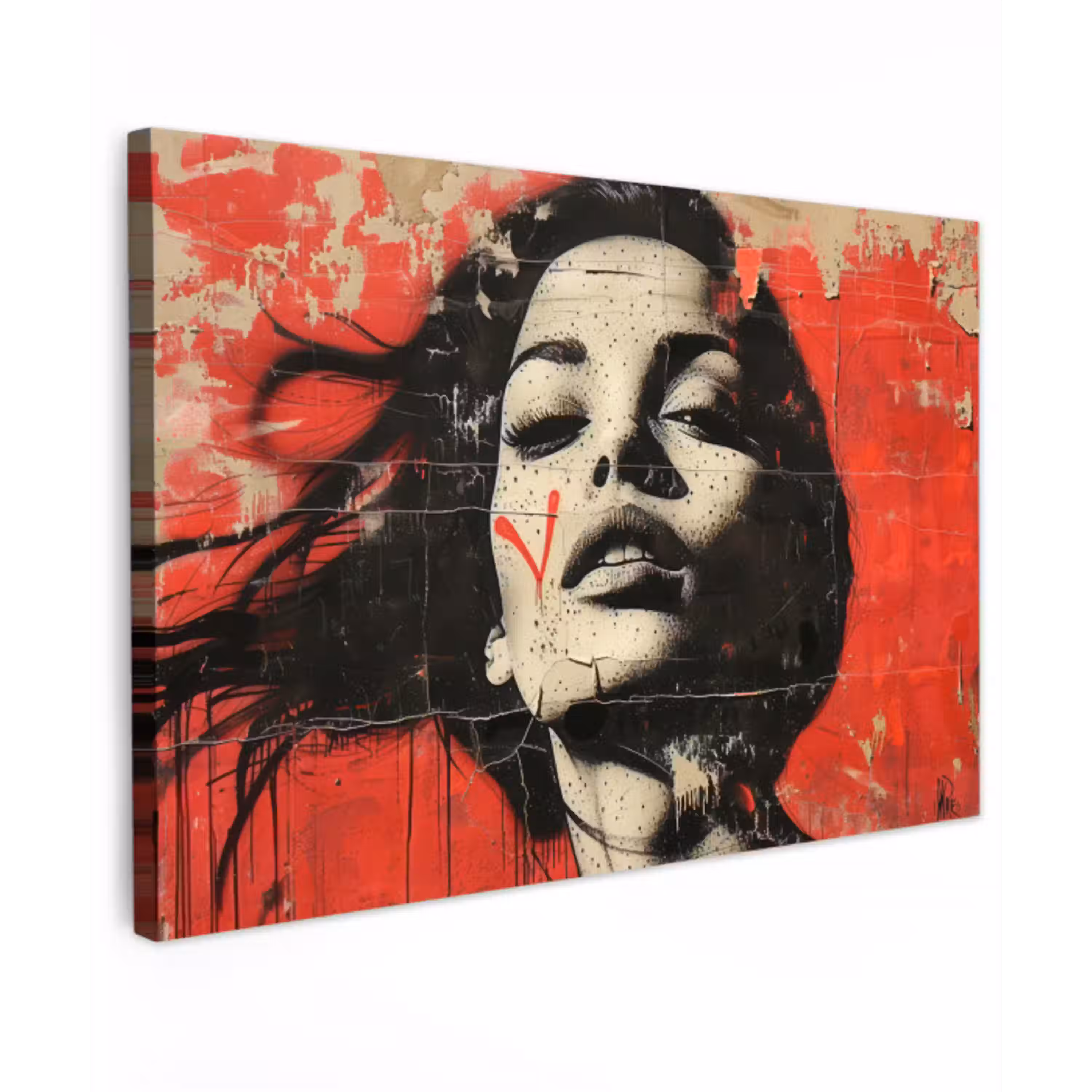 Graffiti - Vrouw - Rood - Street art - Banksy canvas 2cm klein -z3d