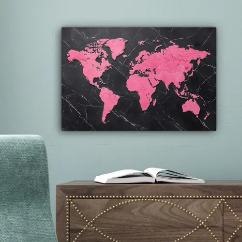 Wereldkaart - Roze - Marmer canvas 2cm klein -sfeer4