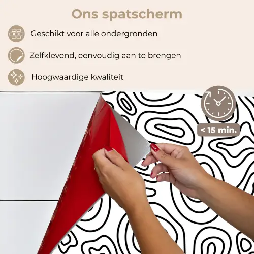 Lijnen - Zwart - Wit - Organisch keuken achterwand spatscherm klein 900 -spatscherm_NL