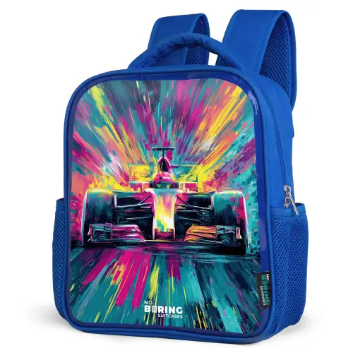 Raceauto - Explosie - Kleurrijk - Abstract Kinderrugzak - Blauw middel -schuin