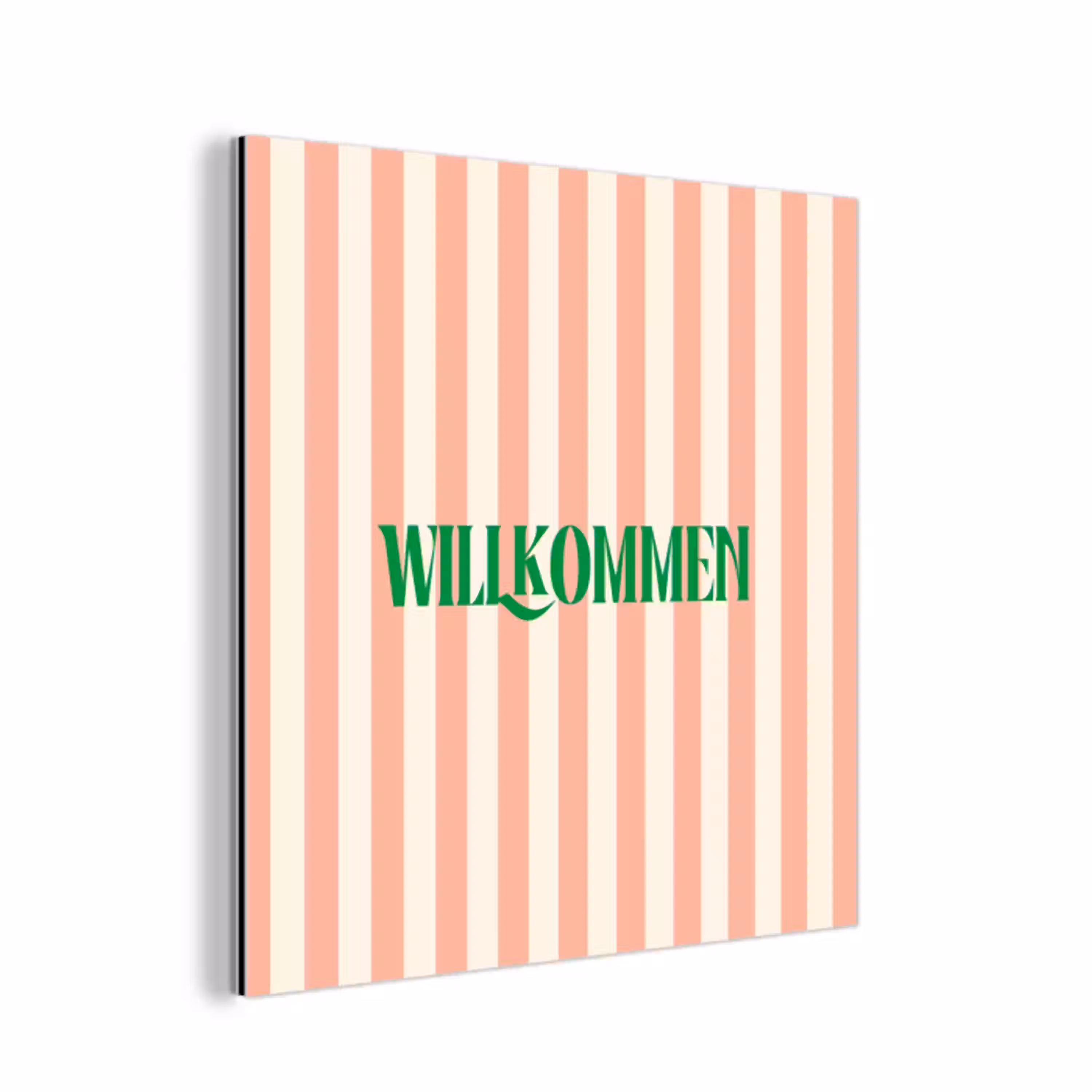 Zachtroze - Groen - Strepen - Wilkommen aluminium wit klein -3d