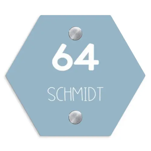Effen - Lichtblauw - Modern Naambord Hexagon klein -3d