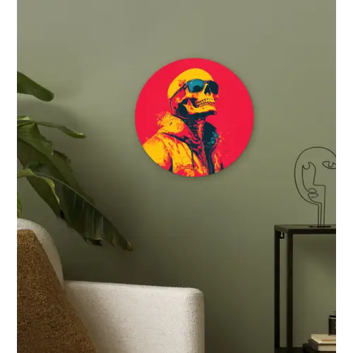 Zonnebril - Schedel - Jas - Rood Wandcirkel kunststof plaat 5mm dik klein -sfeer3