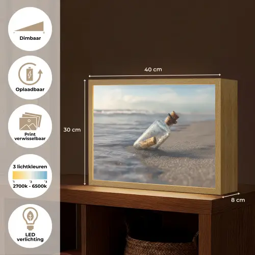 Glazenfles - Post - Zee - Zand Light Box met batterij (Wandlamp) middel -USP_websiteoverzichtNL