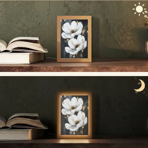 Bloemen - Wit - Abstract Light Box met kabel (Tafellamp) klein -sfeer3