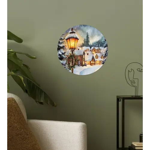 Kerstdorp - Huizen - Sneeuw - Kerst Wandcirkel behangsticker klein -sfeer2