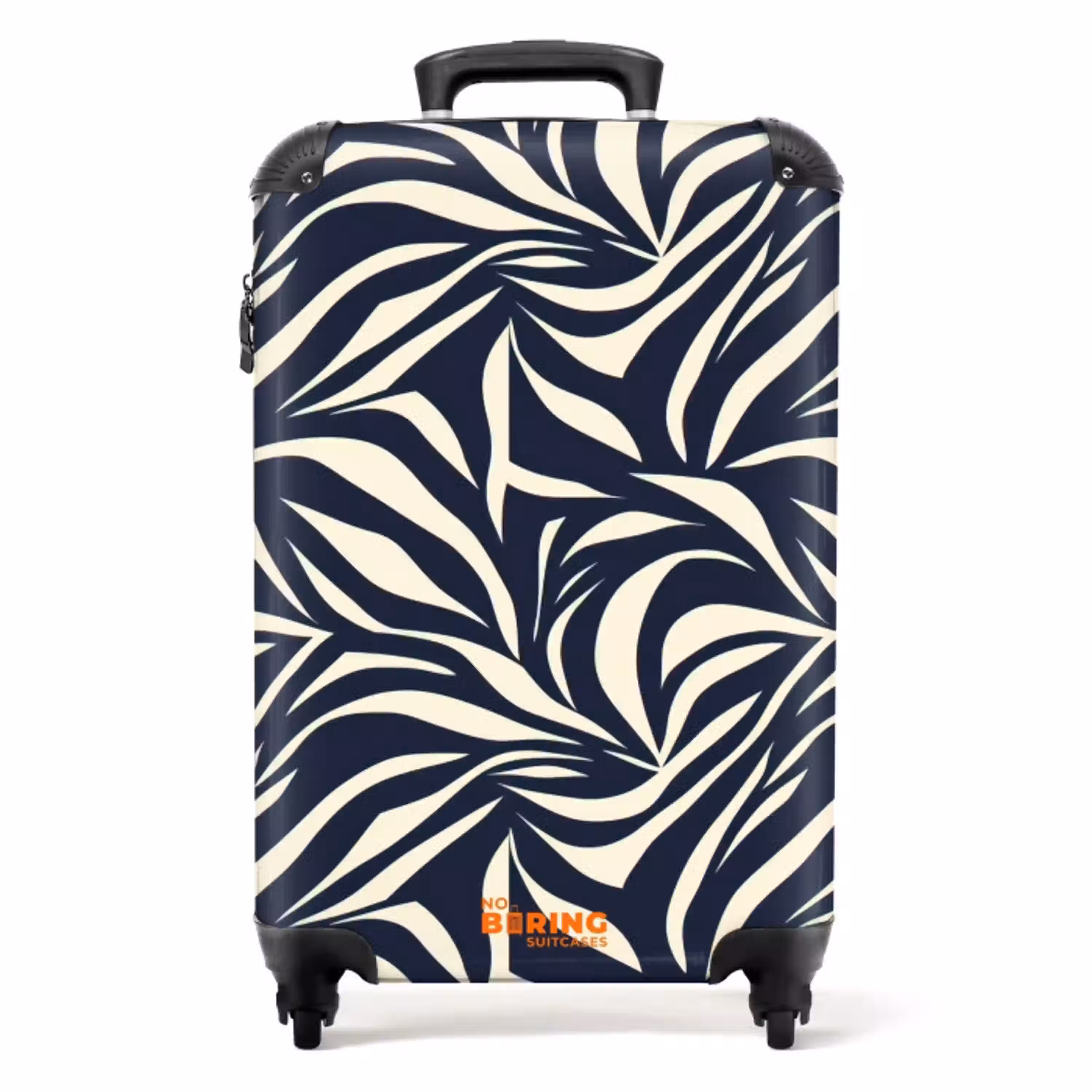 Bladvormen - Blauw - Patroon - Wit NBS - Handbagage koffer - Volwassenen Unisex middel -productfoto_recht