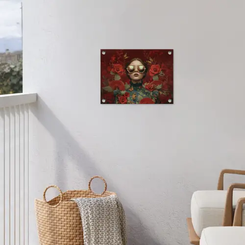 Bloemen - Dieprood - Zonnebril - Vrouw tuinposter los doek klein -sfeer8