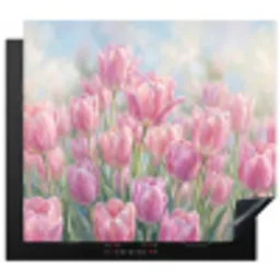 Tulpen - Veld - Lente - Roze Inductie beschermer vinyl 3mm middel -3d