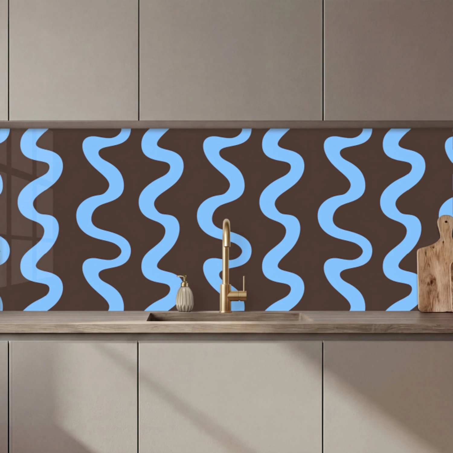 Kronkelende lijnen - Blauw - Bruin - Minimalistisch keuken achterwand 2 middel 871 zz_3dshopping