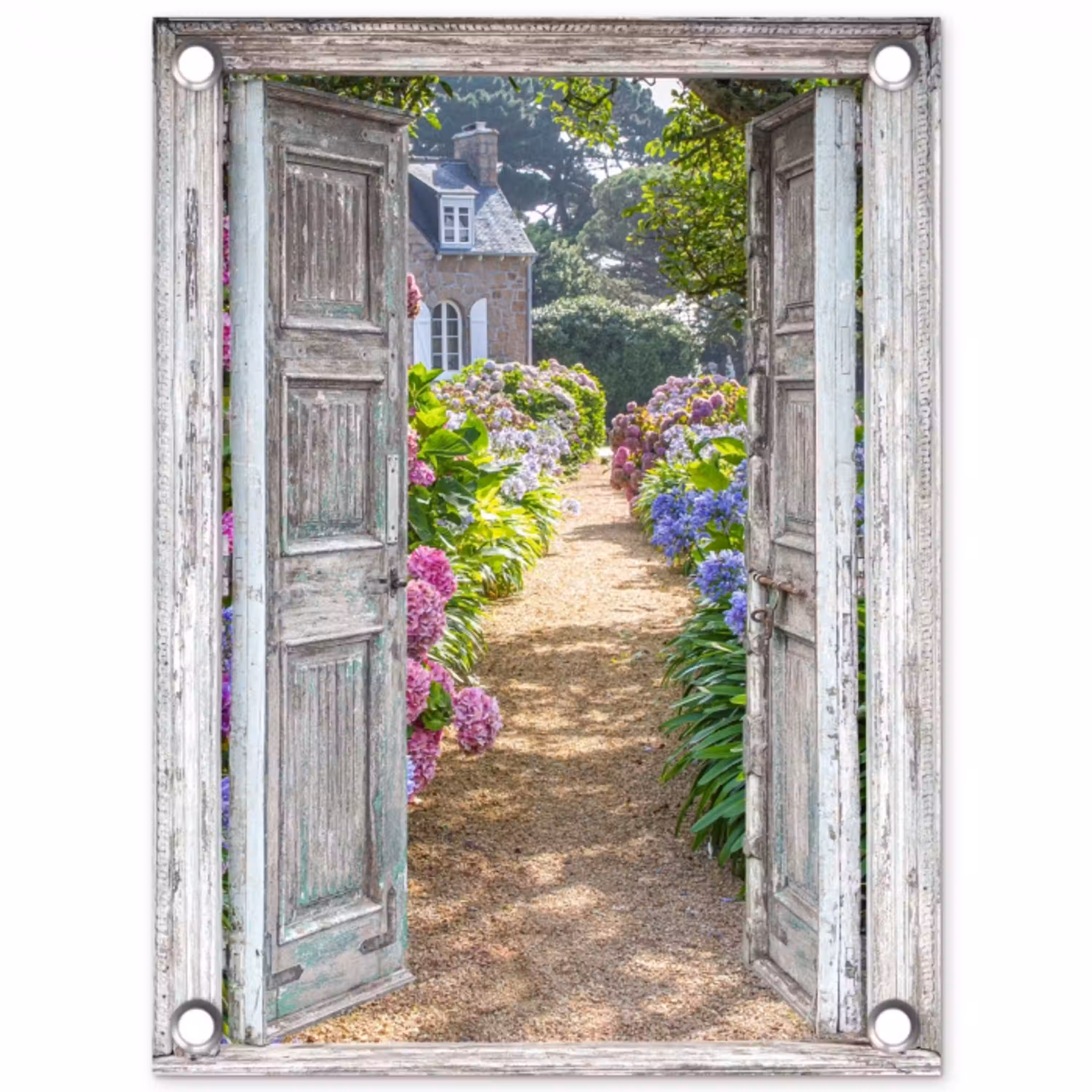 Deur naar een bloementuin tuinposter los doek klein -3d