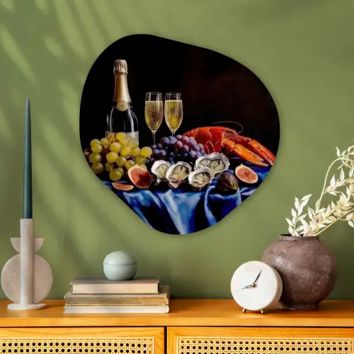 Champagne - Luxe - Oesters Wandcirkel Organisch Plexiglas middel -sfeer2