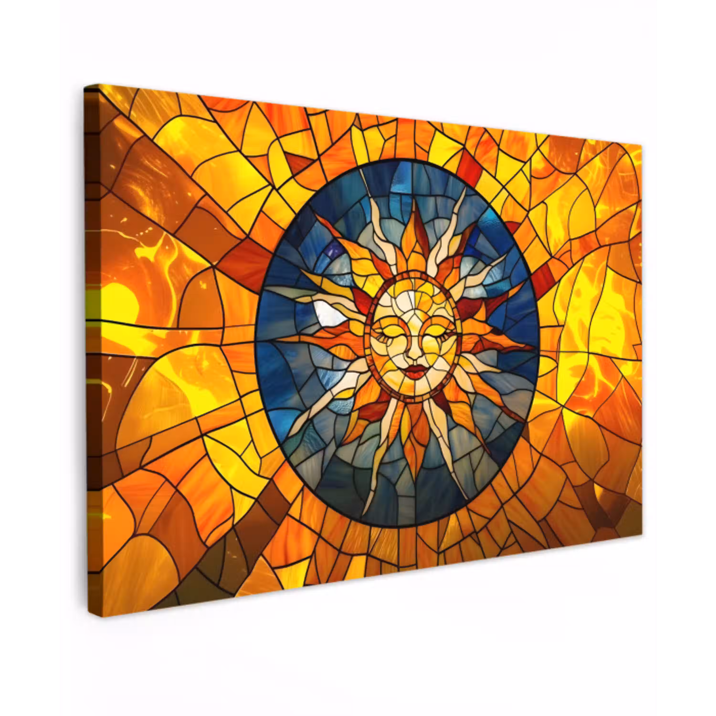Mozaïek - Zon - Geel - Cirkel Tuinposter op houten frame 2 cm dik klein -3d