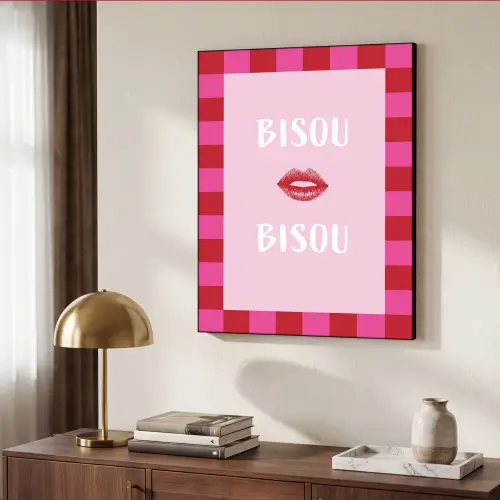 Kiss - Roze - Frans - Valentijn Textielframe - compleet frame klein -sfeer3