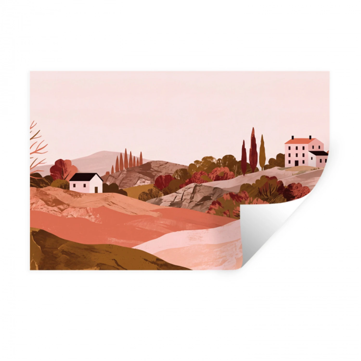 Heuvellandschap - Grafisch - Terracotta Muursticker klein -3d