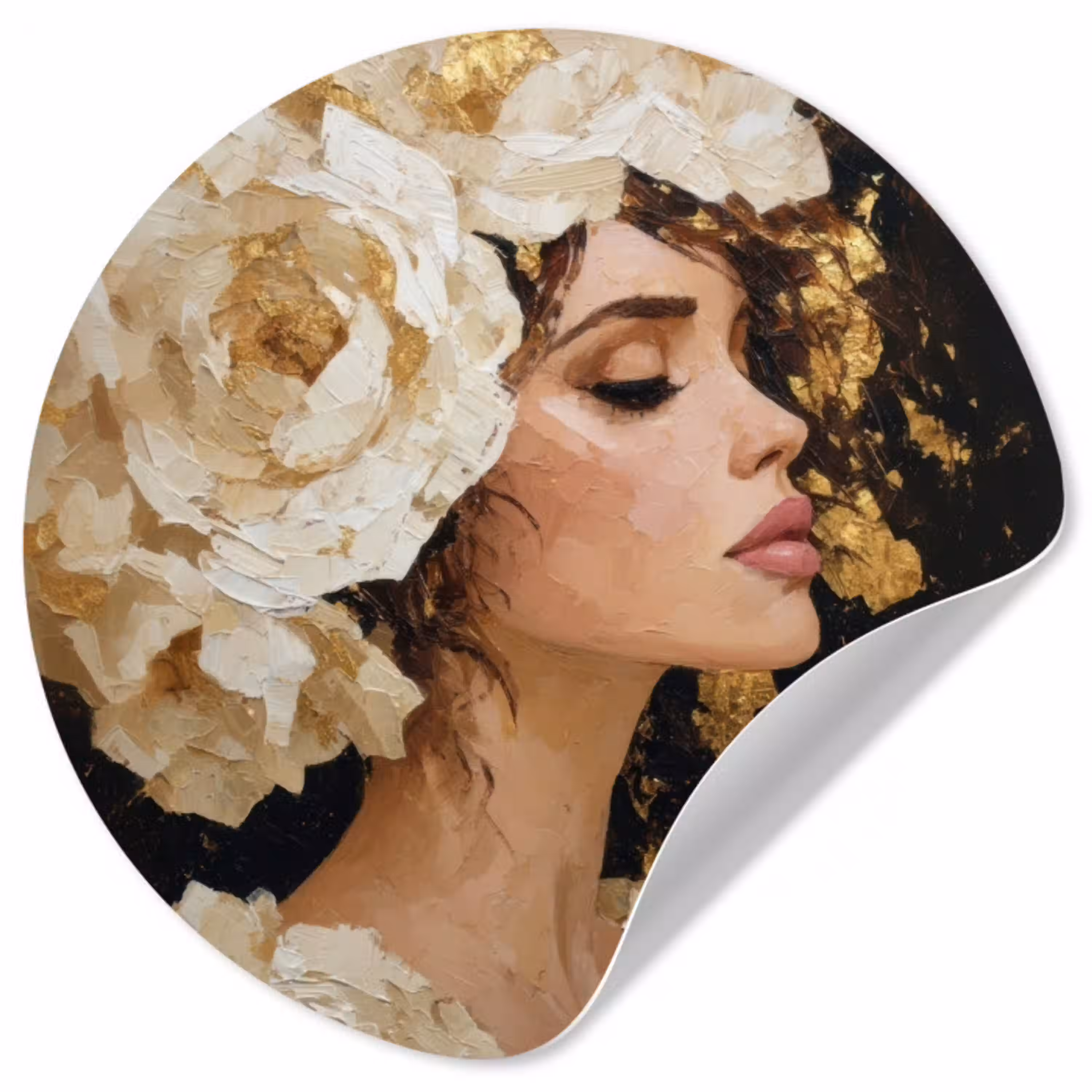 Abstract - Vrouw - Bloemen - Wit Wandcirkel behangsticker klein -3d