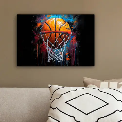 Graffiti - Basketbal - Sport - Zwart - Street art canvas 2cm klein -sfeer3