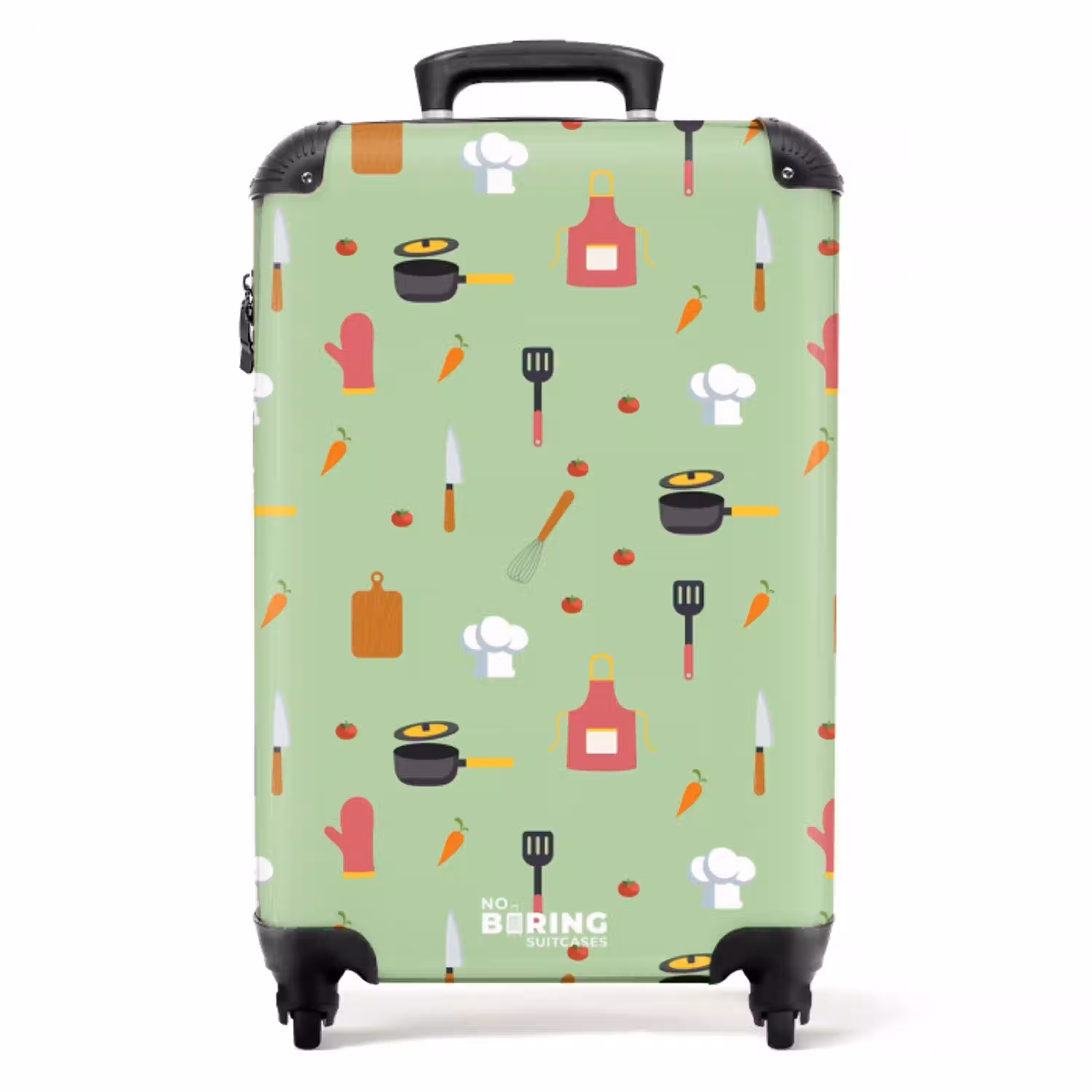 Keukenaccessoires en ingrediënten op lichtgroen NBS - Handbagage koffer - Kinderen Unisex middel -productfoto_recht