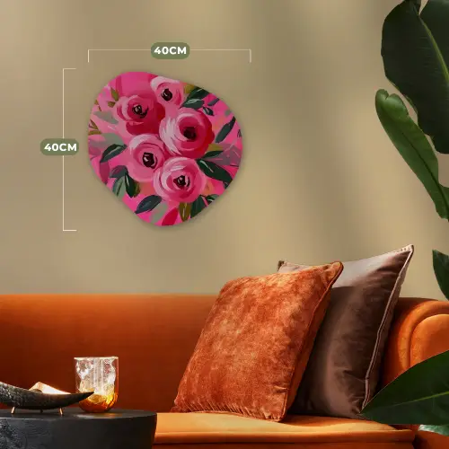 Bloemen - Verf - Roze Wandcirkel Organisch Forex 3mm klein -sfeer3