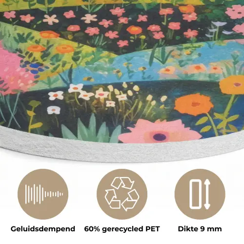Heuvellandschap - Fantasierijk - Kleurcontrasten Akoestische PET Vilt - Rond klein -closeup_NL