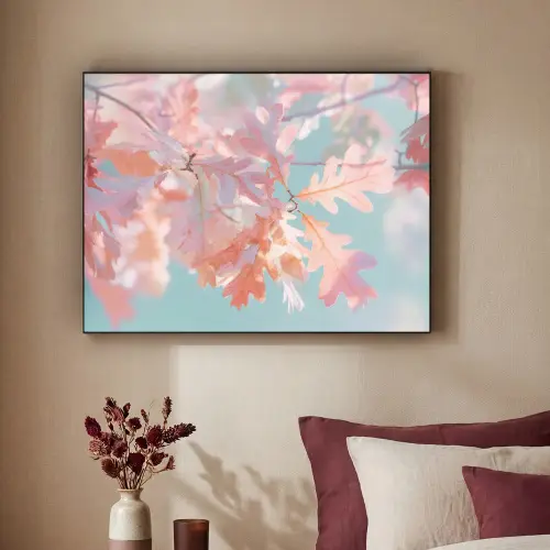 Eikenbladeren - Takken - Roze Textielframe zwart klein -sfeer1