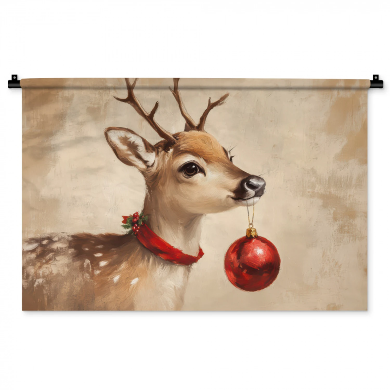 Kerst - Hert - Gewei - Kerstbal - Rendier Wandkleed katoen middel -zz3d