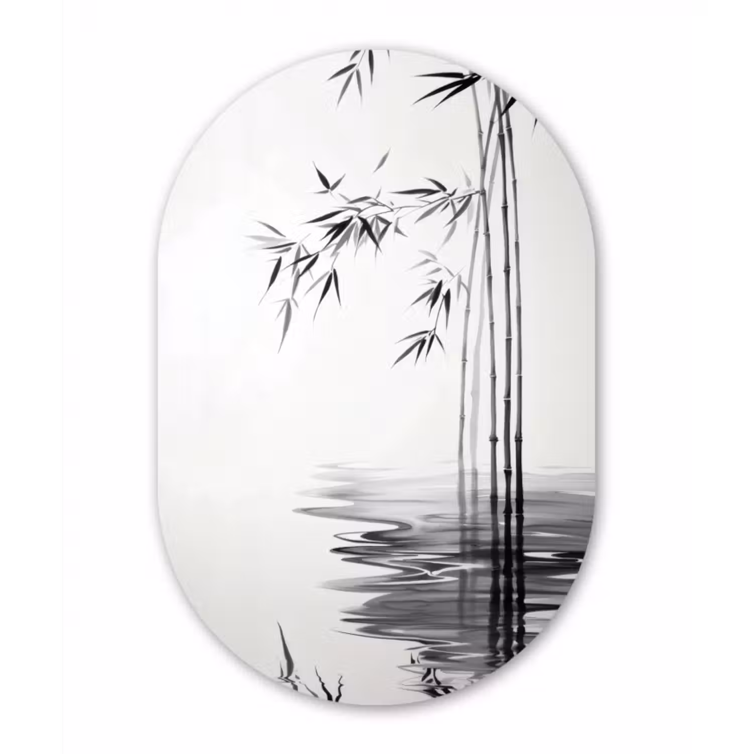 Glasbild Oval - Bambusstämme - Wasser - Minimalistisch - Weiß