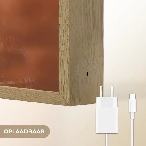 Abstract - Lijnen - Zonnestralen - Roodbruin Light Box met batterij (Wandlamp) middel -USP_websiteoplaadbaarNL
