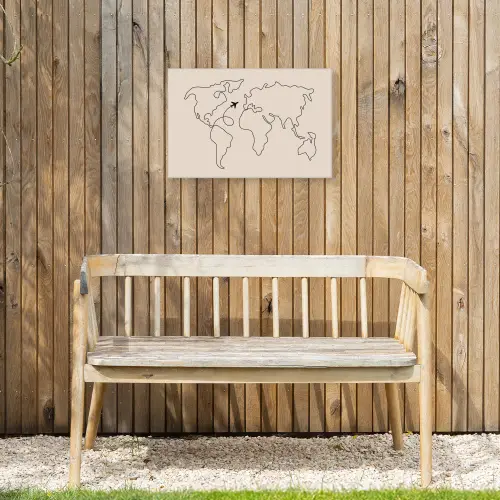 Wereldkaart - Simpel - Vliegtuig Tuinposter op houten frame 2 cm dik klein -sfeer4