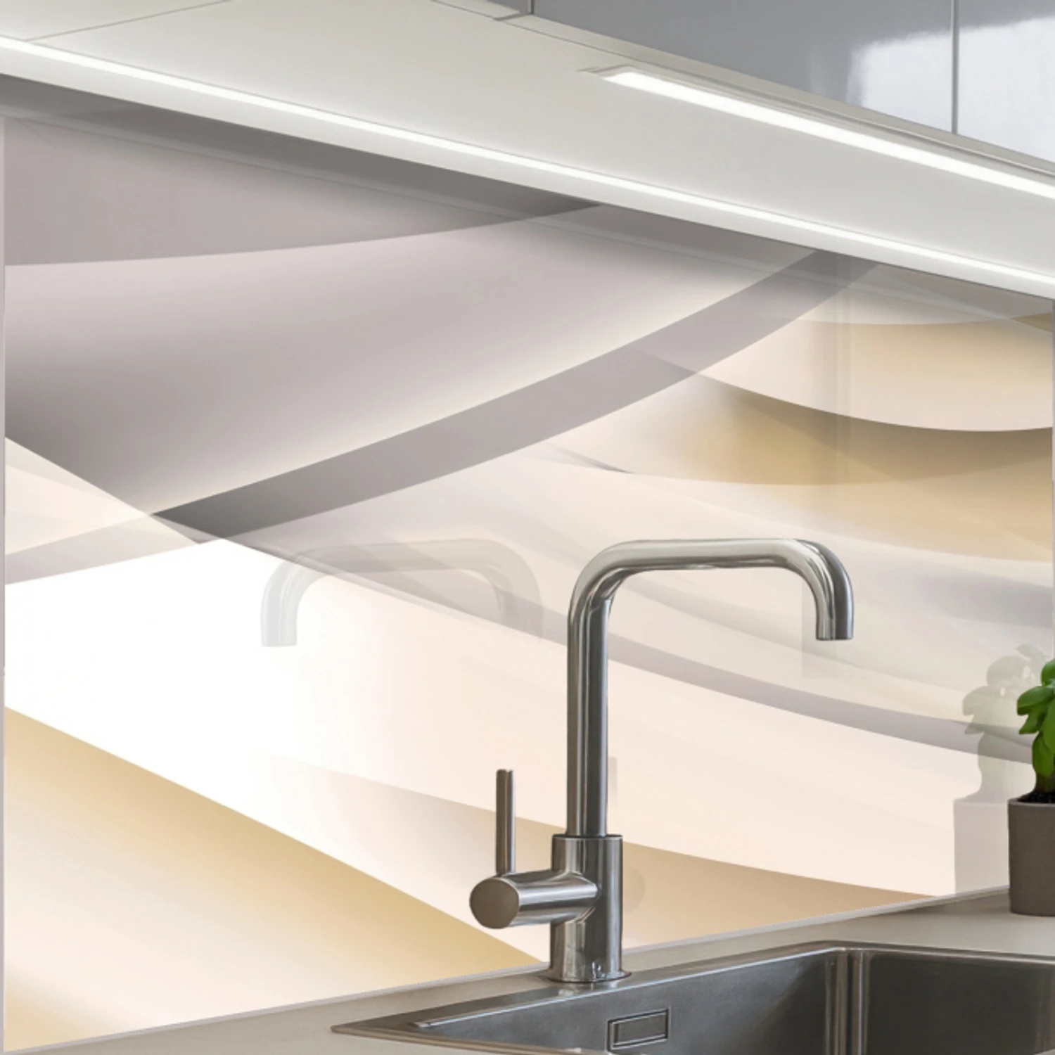 Golven - Abstract - Beige keuken achterwand 2 middel -zzzz3d_schuin