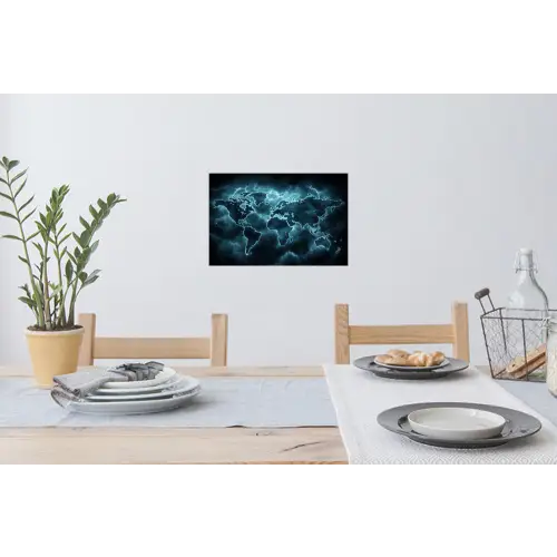 Wereldkaart - Bliksem - Blauw Muursticker klein -eettafel