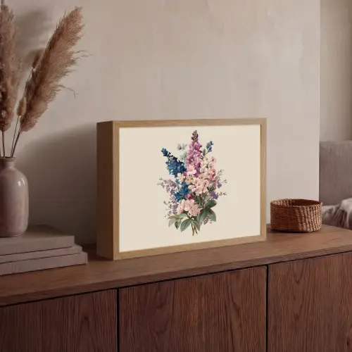 Boeket - Beige - Harmonieus - Subtiel Light Box met batterij (Wandlamp) middel -sfeer2