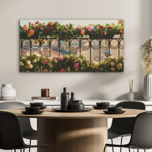 Bloemen - Hek - Stadszicht - Zomer PET vilt middel -sfeer1