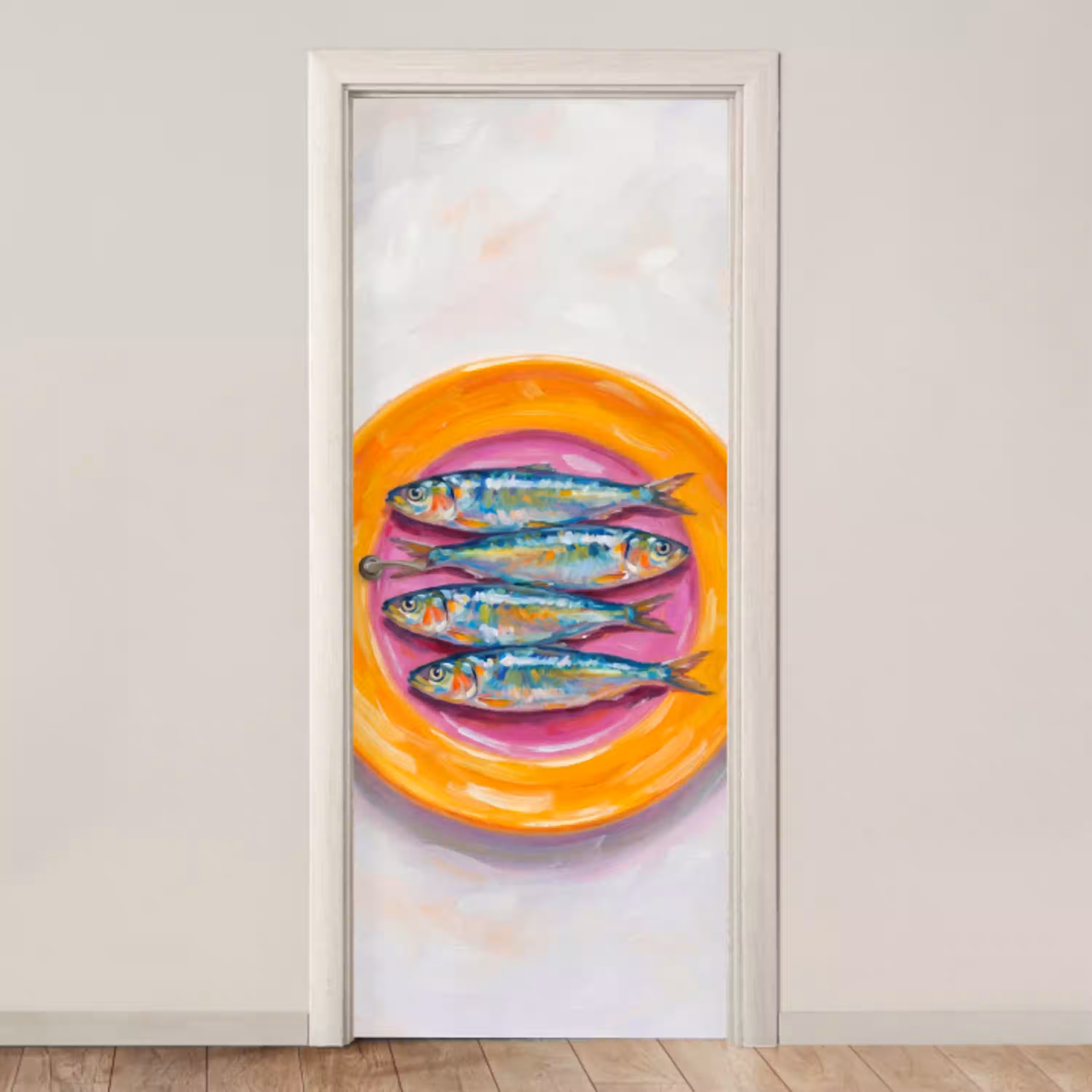 Vis - Vier - Eten - Modern - Kleurrijk deurposter klein -3d_beige