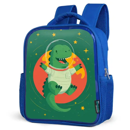 Dino - Groen - Planeet Kinderrugzak - Blauw middel -schuin