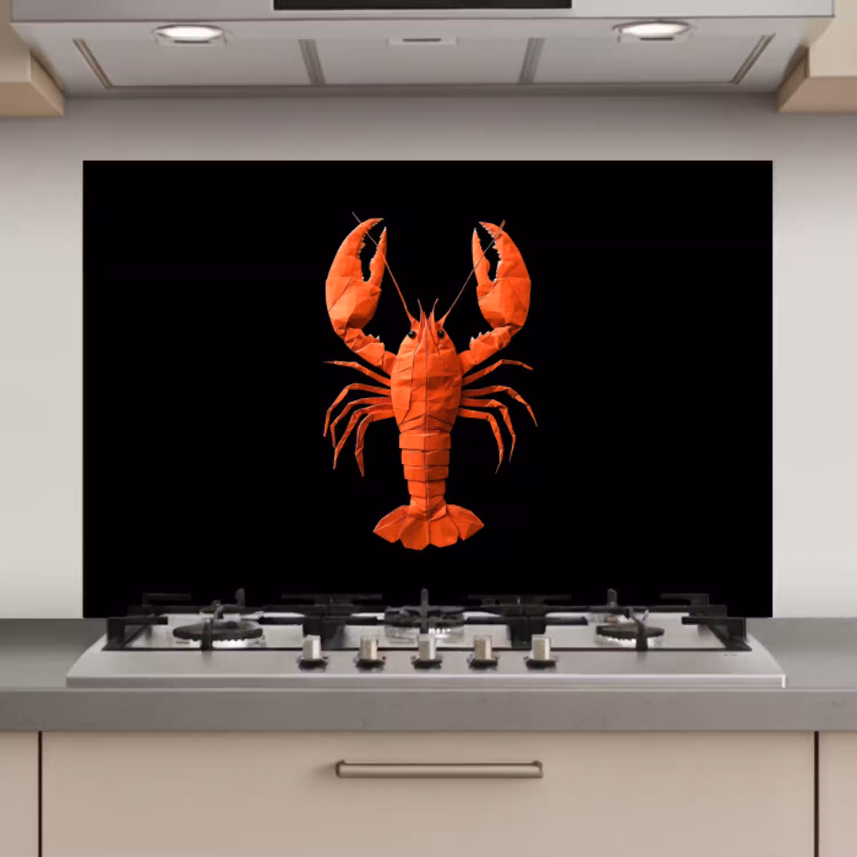 Kreeft - Papier - Origami papier - Rood keuken achterwand spatscherm klein -3d_website