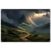 Bergen - Kronkelpad - Groen - Wolken tuinposter los doek groot -3d