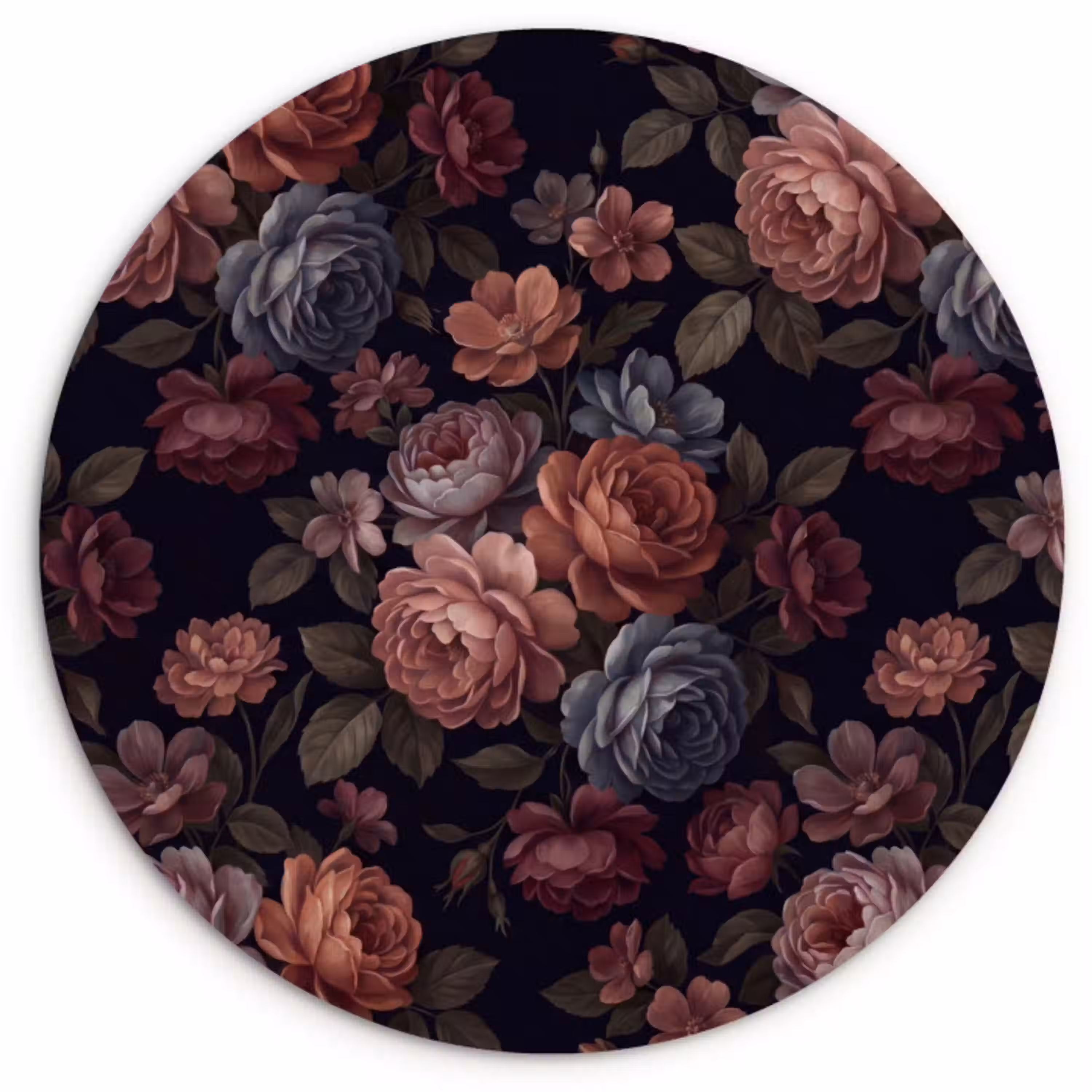 Bloemen - Patroon - Vintage - Donker - Roze Wandcirkel kunststof plaat 5mm dik klein -3d