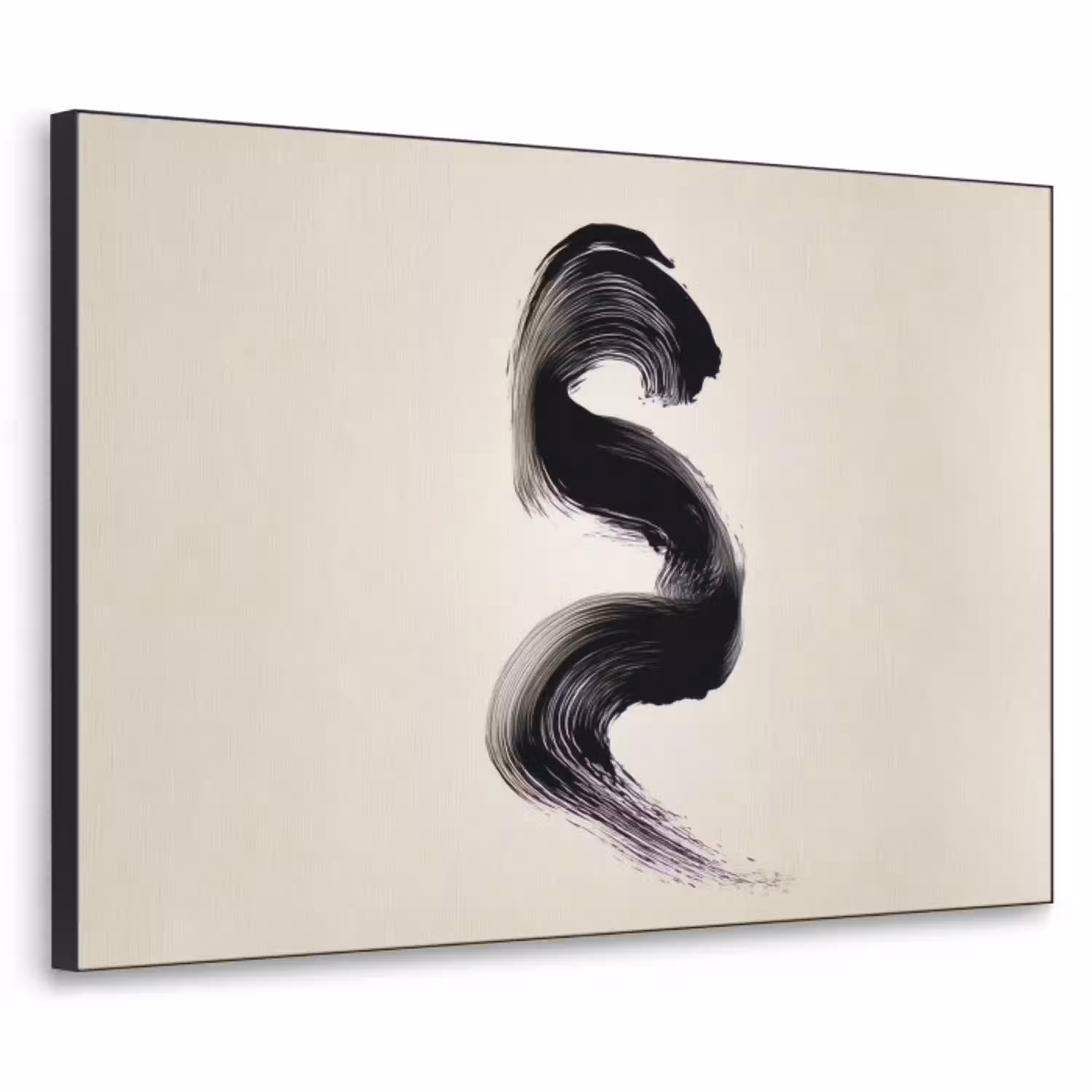 Penseelstreek - Zwart - Minimalistisch Textielframe - compleet frame klein -3d