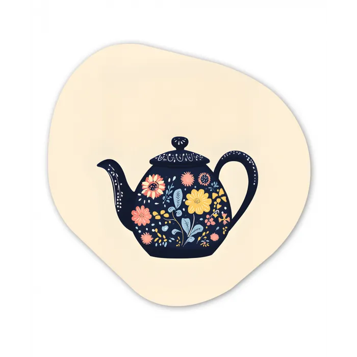 Theepot - Kleurrijk - Bloemen Wandcirkel Organisch Forex 3mm klein -3d