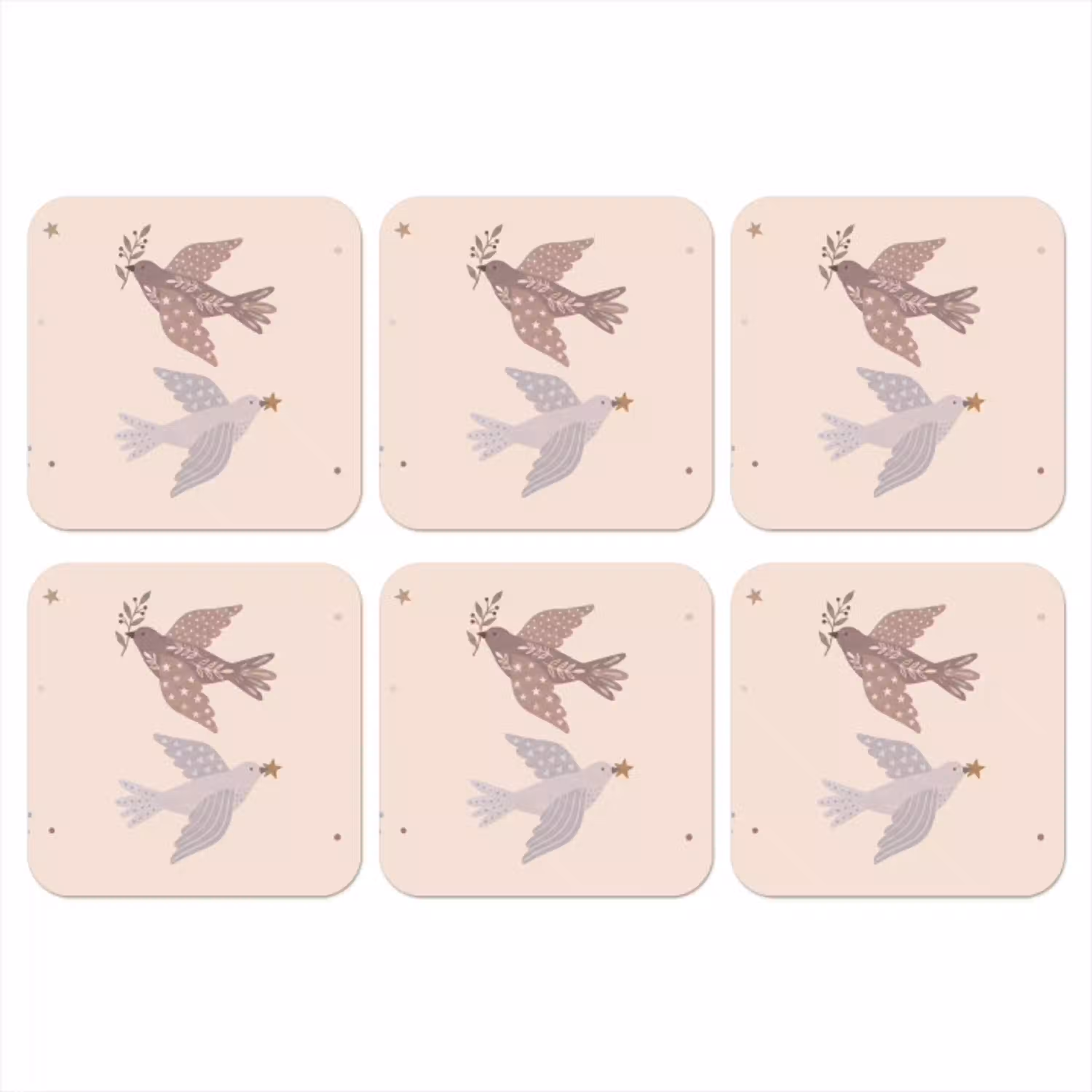 Vogel - Bessen - Natuur - Modern - Beige onderzetter kurk middel -3d