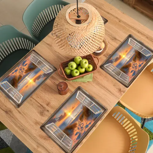 Doorkijk - Strand - Duinen - Zonsondergang Placemat vinyl groot -zzsfeer5_Kitchenyeah-website
