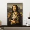 Mona Lisa - Kat - Leonardo da Vinci - Vintage - Kunstwerk - Oude meesters - Schilderij canvas 2cm klein -sfeer6